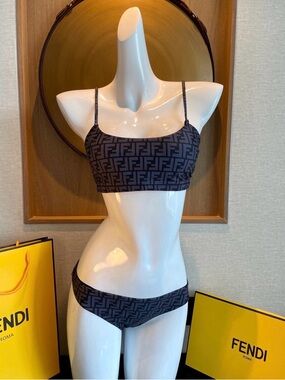 Fendi Black & Dark Purple FF Logo Bikini Set